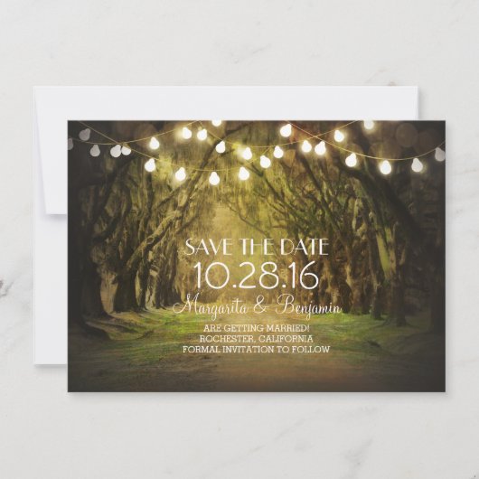 Moss Treppenweg Rustikale String-Leuchten Save the Date (Vorderseite)