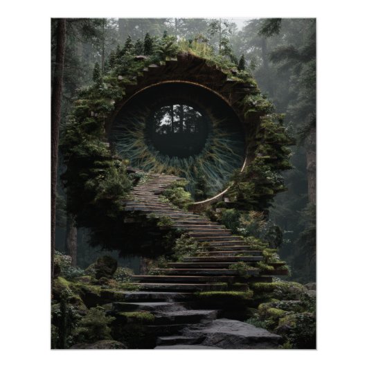 Mossiger Waldportalpfad Fantasy-Kunst Poster (Vorderseite)
