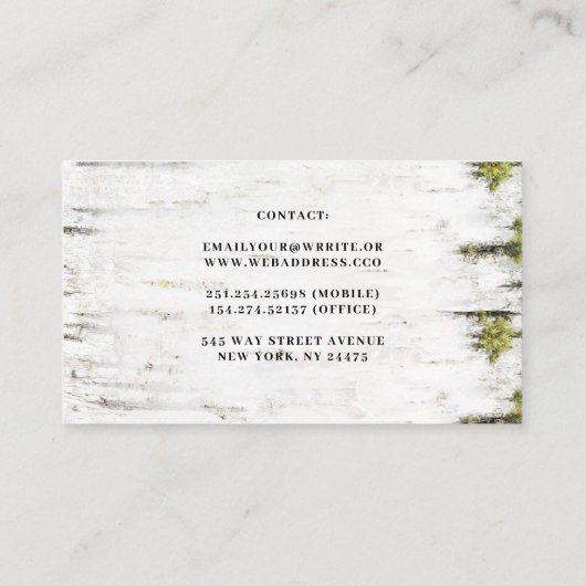 Mossy Birch Bark Rustikales Landwald Visitenkarte (Rückseite)