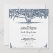 Mossy Oak Tree in Blue Wedding Einladung (Vorderseite)
