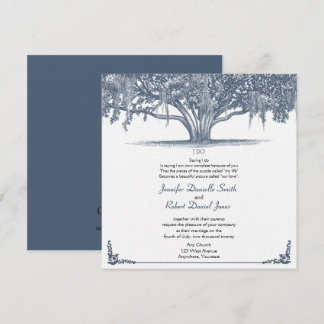 Mossy Oak Tree in Blue Wedding Einladung