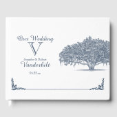 Mossy Oak Tree in Blue Wedding Guest Book Gästebuch (Vorderseite)