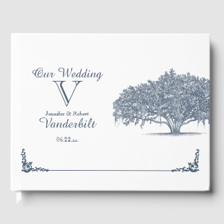 Mossy Oak Tree in Blue Wedding Guest Book Gästebuch