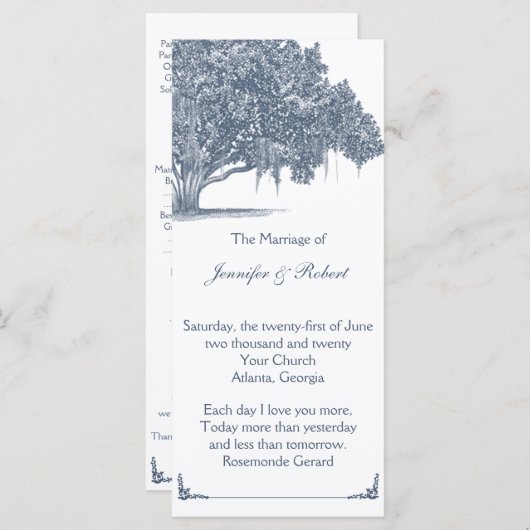 Mossy Oak Tree in Blue Wedding Program Programm (Vorne/Hinten)