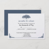 Mossy Oak Tree in Blue Wedding Response Card RSVP Karte (Vorne/Hinten)