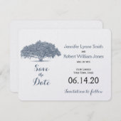 Mossy Oak Tree in Blue Wedding Save the Date (Vorne/Hinten)