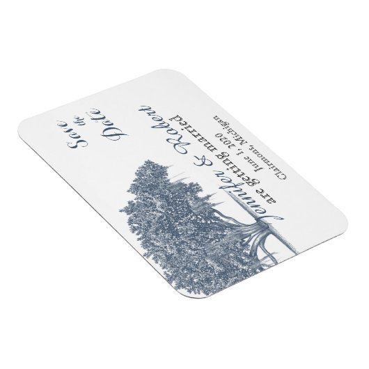 Mossy Oak Tree in Blue Wedding Save the Date Magnet (Rechte Seite)
