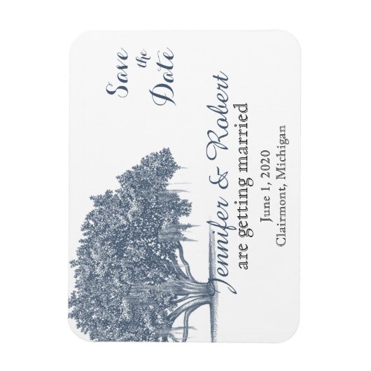 Mossy Oak Tree in Blue Wedding Save the Date Magnet (Vertikal)