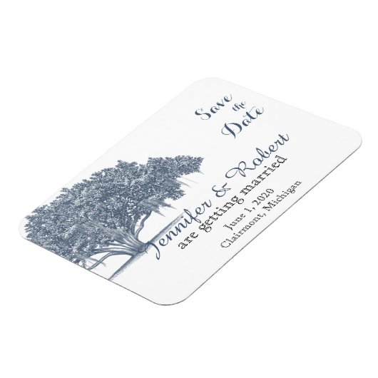 Mossy Oak Tree in Blue Wedding Save the Date Magnet (Linke Seite)