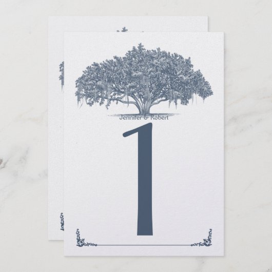 Mossy Oak Tree in Blue Wedding Tischnummer (Vorne/Hinten)
