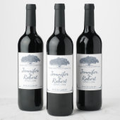Mossy Oak Tree in Blue Wedding Wine Label Weinetikett (Flaschen)
