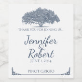 Mossy Oak Tree in Blue Wedding Wine Label Weinetikett (Einzelnes Label)