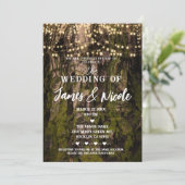 Mossy Tree Woodsy Forest Sparkle Lights Hochzeit Einladung (Stehend Vorderseite)