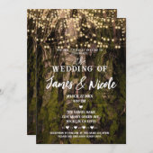 Mossy Tree Woodsy Forest Sparkle Lights Hochzeit Einladung (Vorne/Hinten)