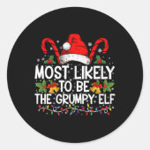 Most Likely To Be The Mpy Elf Funny Xmas Runder Aufkleber (Vorderseite)