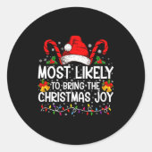 Most Likely To Bring The Christmas Joy Matching  Runder Aufkleber (Vorderseite)