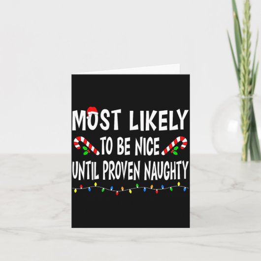 Most Likely To Christmas Xmas Pajamas Funny Matchi Karte (Vorderseite)