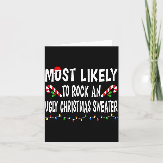 Most Likely To Christmas Xmas Pajamas Funny Matchi Karte (Vorderseite)