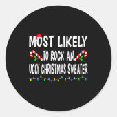 Most Likely To Christmas Xmas Pajamas Funny Matchi Runder Aufkleber (Vorderseite)