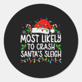 Most Likely To Crash Santa Sleigh Family Matching Runder Aufkleber (Vorderseite)
