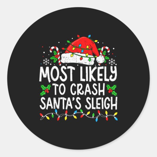 Most Likely To Crash Santa Sleigh Family Matching Runder Aufkleber (Vorderseite)