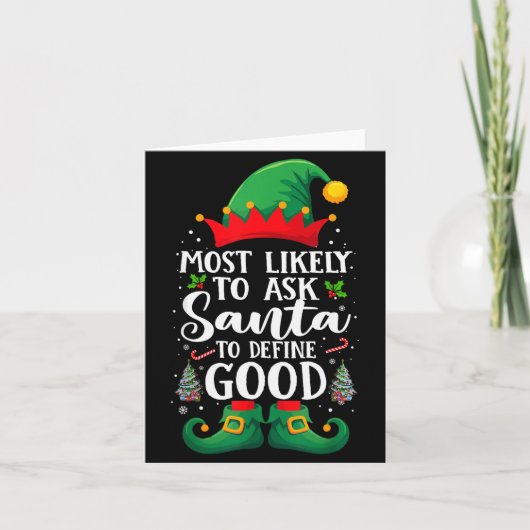 Most Likely To Define Good Matching Christmas Elf Karte (Vorderseite)