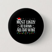 Most Likely To Drink All The Wine Christmas Button (Vorderseite)