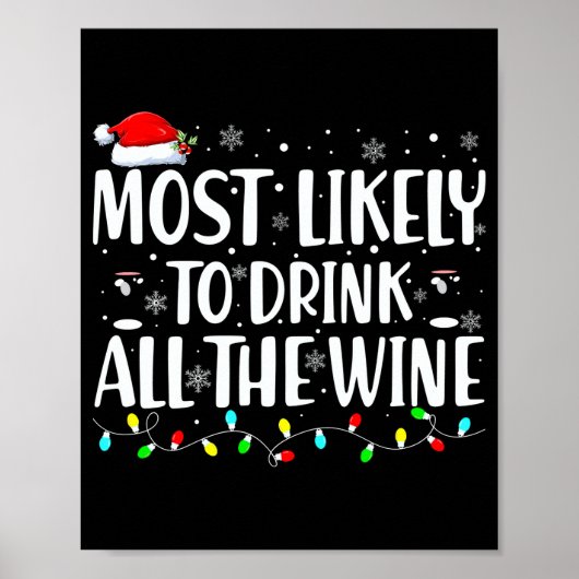 Most Likely To Drink All The Wine Christmas Poster (Vorne)