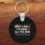 Most Likely To Drink All The Wine Family Christmas Schlüsselanhänger (Vorderseite)