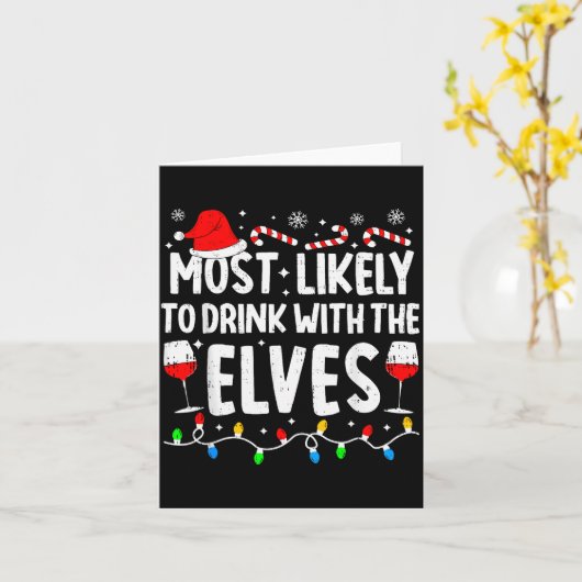 Most Likely To Drink With The Elves Funny Matching Karte (Gelbe Blume)