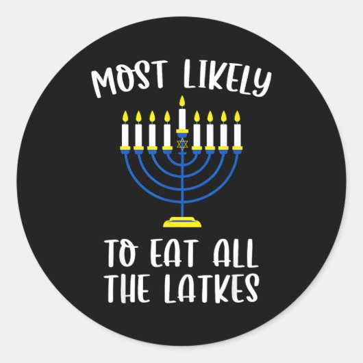 Most Likely To Eat All Latkes Hanukkah Group Match Runder Aufkleber (Vorderseite)