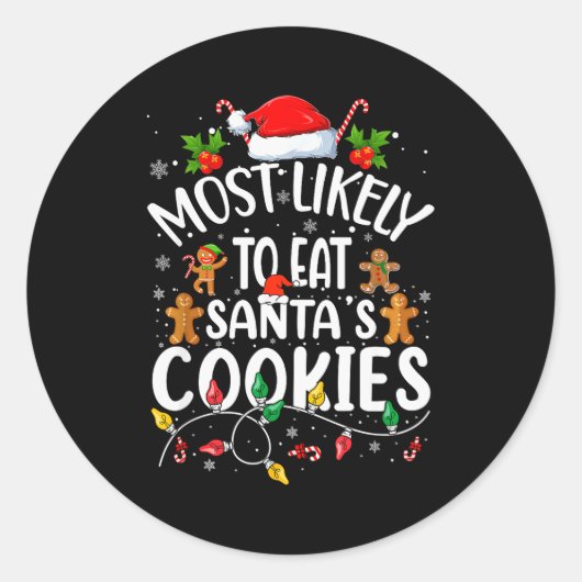 Most Likely To Eat Santa's Cookies Christmas Famil Runder Aufkleber (Vorderseite)