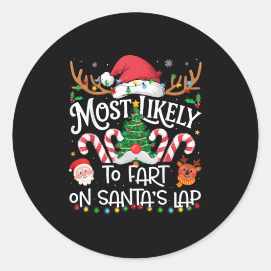 Most Likely To Fart On Santa's Lap Family Matching Runder Aufkleber (Vorderseite)