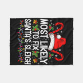 Most Likely To Fix Santas Sleigh Family Christmas Fleecedecke (Vorderseite (Horizontal))