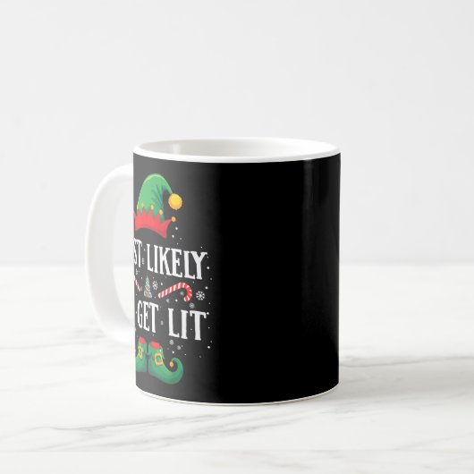 Most Likely To Get Lit Matching Christmas Elf Kaffeetasse (Vorderseite Links)