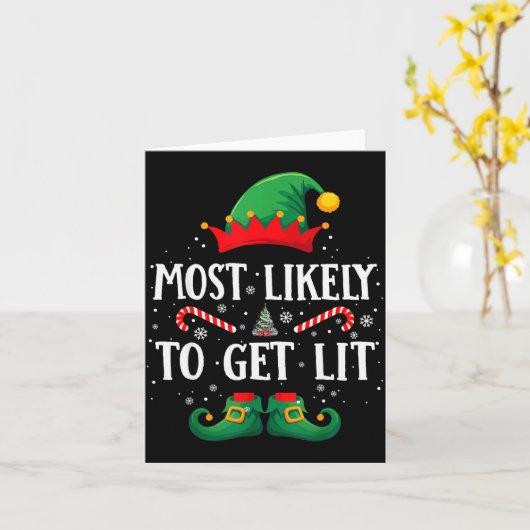 Most Likely To Get Lit Matching Christmas Elf Karte (Gelbe Blume)