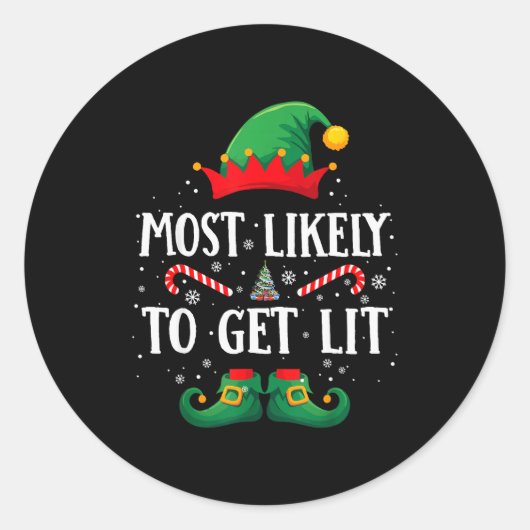 Most Likely To Get Lit Matching Christmas Elf Runder Aufkleber (Vorderseite)