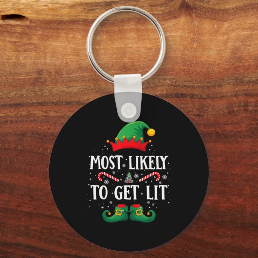 Most Likely To Get Lit Matching Christmas Elf Schlüsselanhänger (Vorderseite)