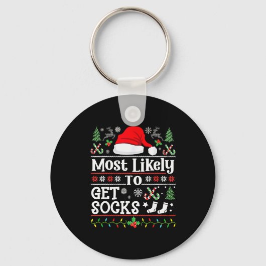 Most Likely To Get Socks - Family Christmas Pajama Schlüsselanhänger (Vorderseite)