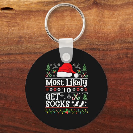 Most Likely To Get Socks - Family Christmas Pajama Schlüsselanhänger (Vorderseite)