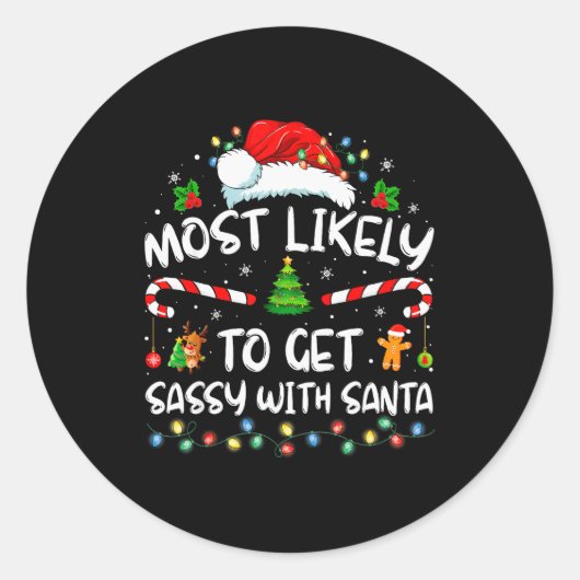 Most Likely To Get Sy With Santa Funny Family Chri Runder Aufkleber (Vorderseite)