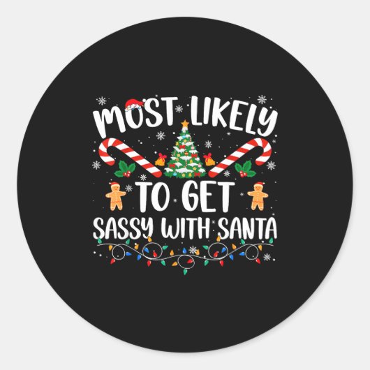 Most Likely To Get Sy With Santa Funny Family Chri Runder Aufkleber (Vorderseite)