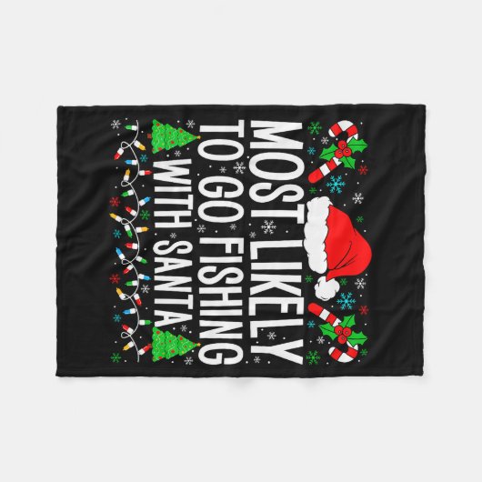 Most Likely To Go Fishing With Santa Funny Fishing Fleecedecke (Vorderseite (Horizontal))