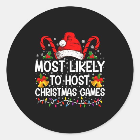 Most Likely To Host Christmas Games Family Runder Aufkleber (Vorderseite)