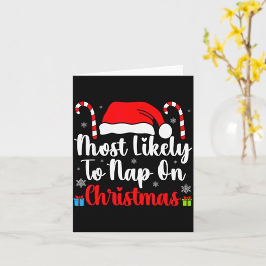 Most Likely To Nap On Christmas Family Funny Match Karte (Gelbe Blume)