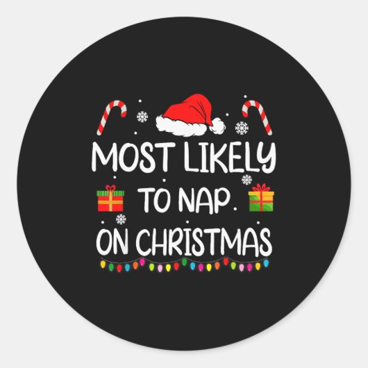 Most Likely To Nap On Christmas Family Funny Match Runder Aufkleber (Vorderseite)