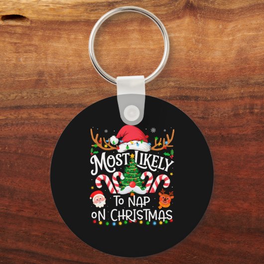 Most Likely To Nap On Christmas Family Matching Ch Schlüsselanhänger (Vorderseite)