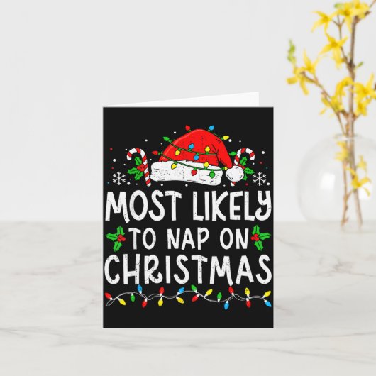 Most Likely To Nap On Christmas Funny Family Match Karte (Gelbe Blume)