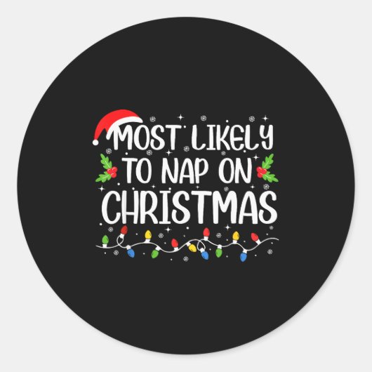 Most Likely To Nap On Christmas Funny Family Match Runder Aufkleber (Vorderseite)