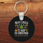 Most Likely To Nap On Christmas Funny Family Match Schlüsselanhänger (Vorderseite)